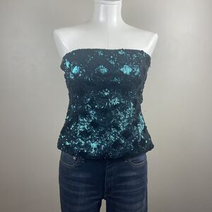 Zara Women’s  Size X Small Green Sequin Tube Top Party